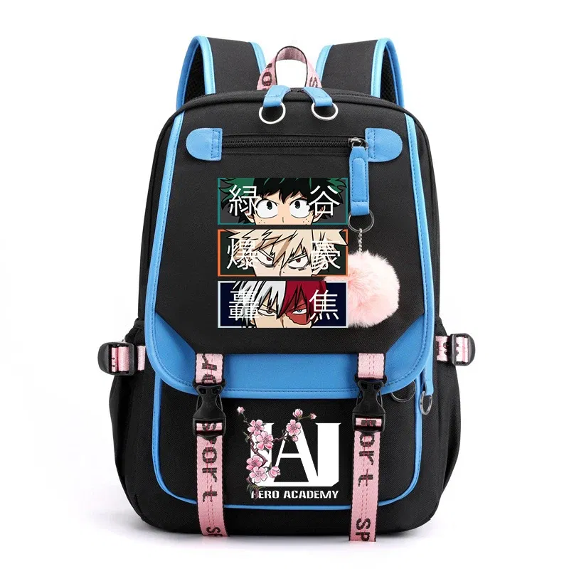 Color: SKY BLUE - Anime My Hero Academia Schoolbag Todoroki Bakugou Deku Cartoon Backpack School Boys Girls Usb Bagpack Teenager Travel Rucksack