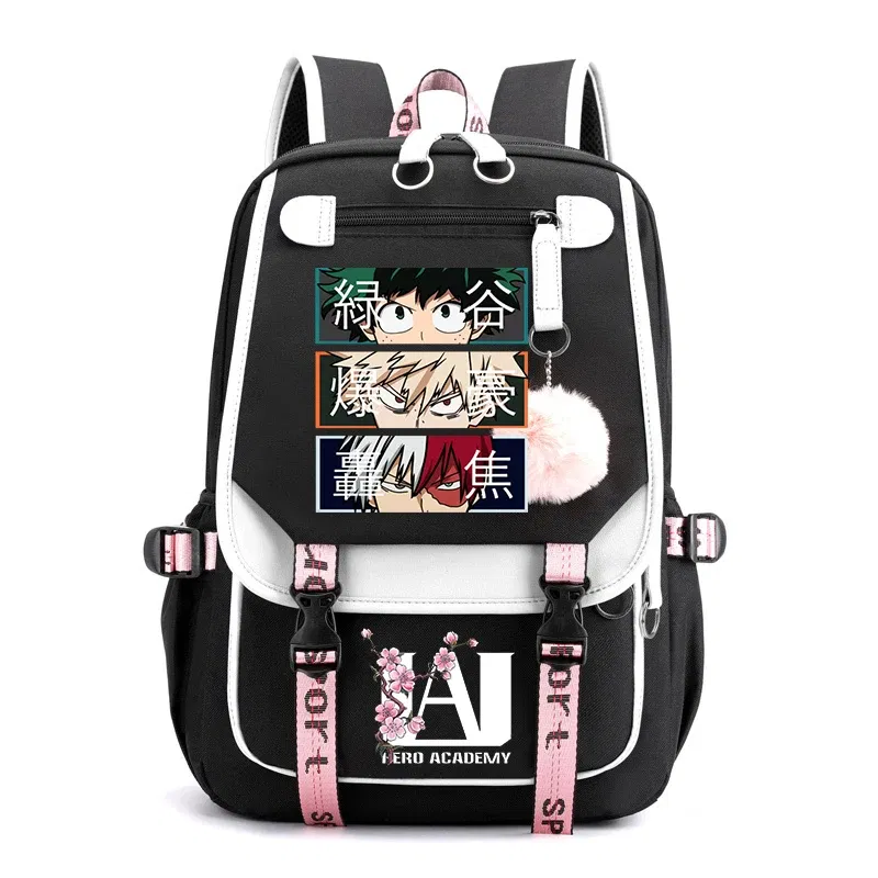 Color: SKY BLUE - Anime My Hero Academia Schoolbag Todoroki Bakugou Deku Cartoon Backpack School Boys Girls Usb Bagpack Teenager Travel Rucksack