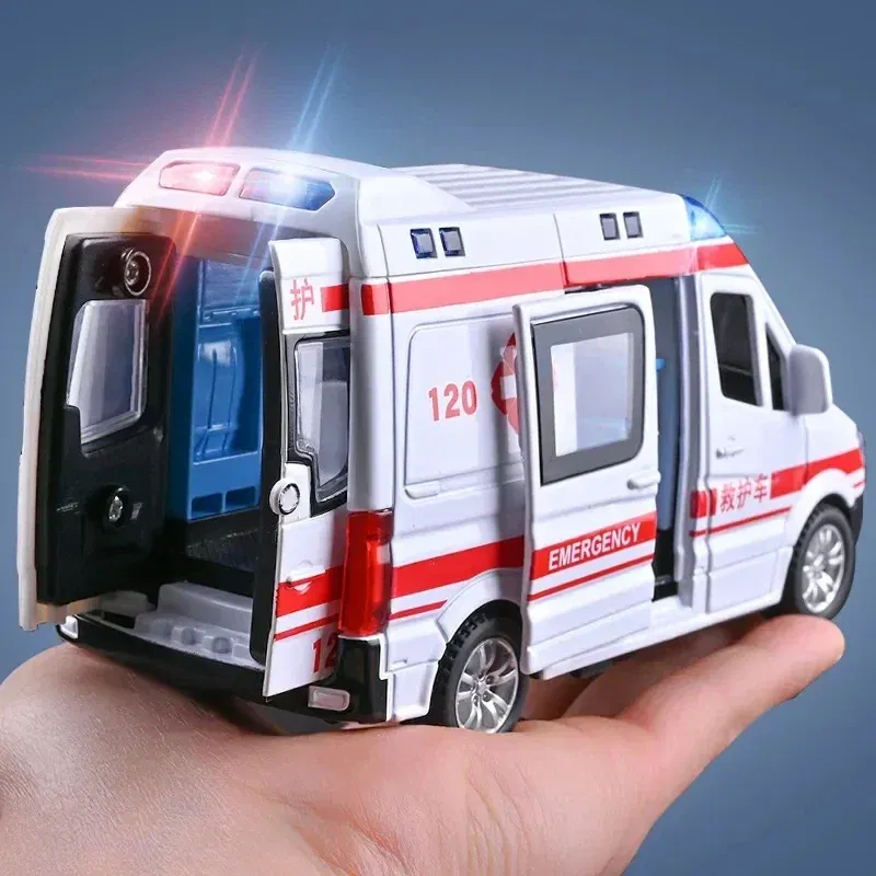 Color: Burgundy - 1:32 Mini Car Diecast Ambulance Fire-Truck Policecar Model Sound And Light Vehicle Simulation Collection Gifts Toys Boys