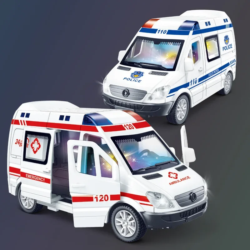 Color: Burgundy - 1:32 Mini Car Diecast Ambulance Fire-Truck Policecar Model Sound And Light Vehicle Simulation Collection Gifts Toys Boys