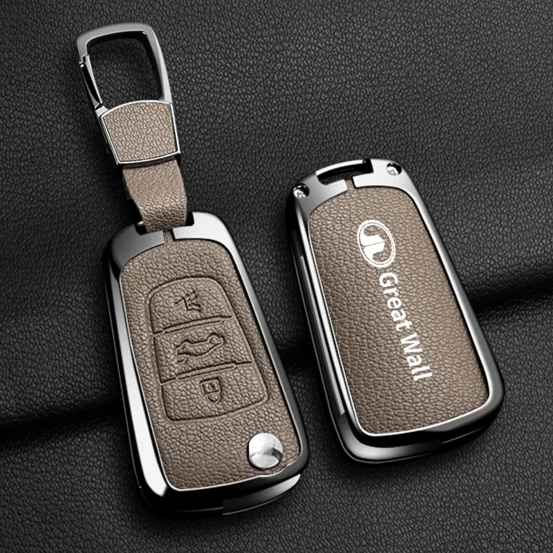 Color Name: Pink - Alloy Car Key Case Cover For Great Wall Haval Hover Wingle 5 6 H3 H5 H6 H1 H3 C30 C50 M4 3Buttons Shell Bag Protector Keychain