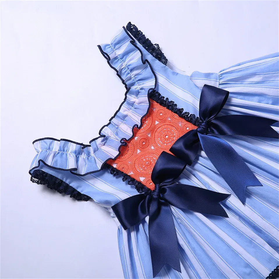 Color: MULTI, Kid Size: 4T - Pettigirl Summer Children Blue Stripe Baby Girls Princess Dresses for Evening Wedding Party Kids Birthday Gifts 2345681012 Years