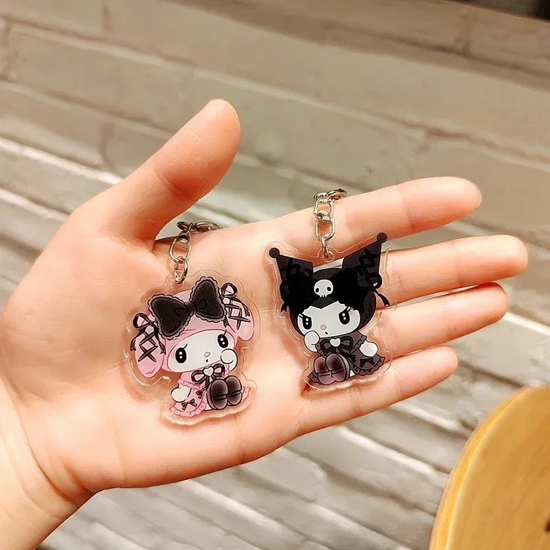 Color: Red - Sanrioed Cute Kawaii Cartoon 10cm Kuromi My Melody Dark Wind Acrylic Bag Pendant Couple Keychain Acrylic Pendant