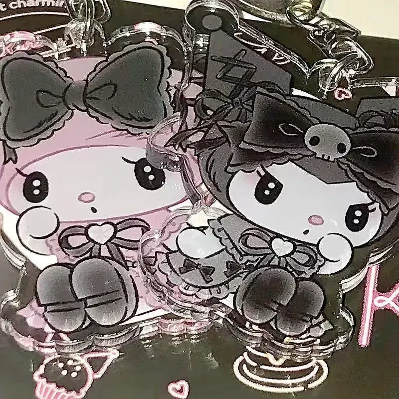 Color: Red - Sanrioed Cute Kawaii Cartoon 10cm Kuromi My Melody Dark Wind Acrylic Bag Pendant Couple Keychain Acrylic Pendant