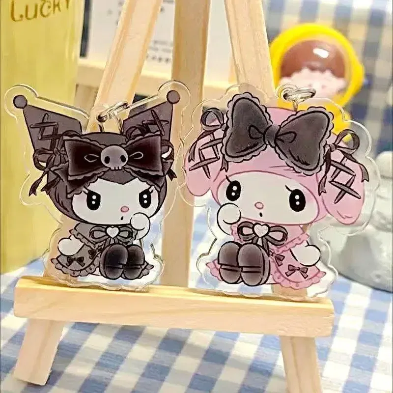 Color: Red - Sanrioed Cute Kawaii Cartoon 10cm Kuromi My Melody Dark Wind Acrylic Bag Pendant Couple Keychain Acrylic Pendant