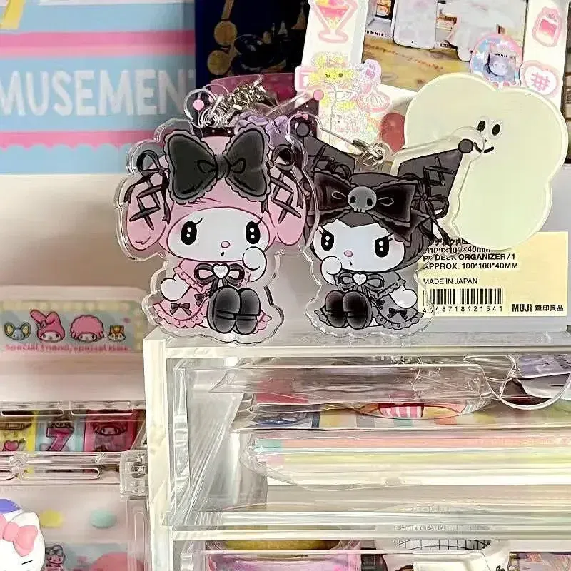 Color: Red - Sanrioed Cute Kawaii Cartoon 10cm Kuromi My Melody Dark Wind Acrylic Bag Pendant Couple Keychain Acrylic Pendant