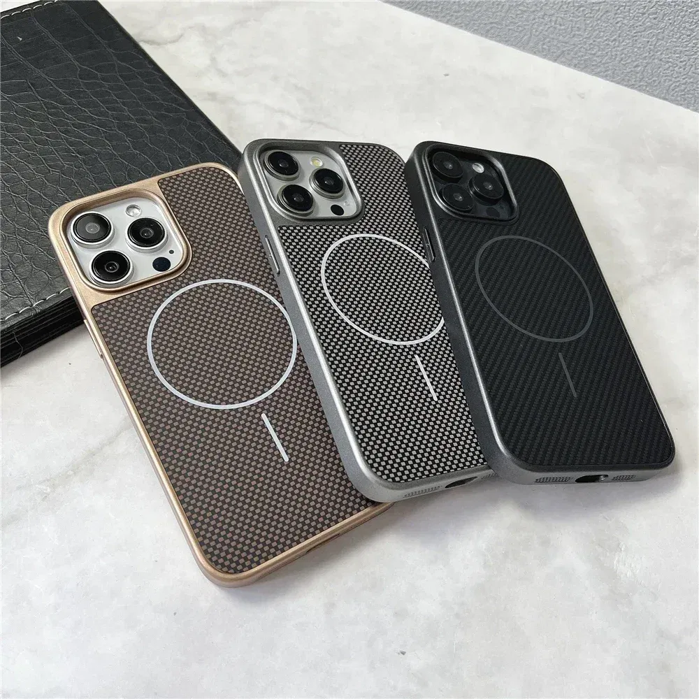 Color: black, Compatible-Phone Models: For iPhone 16 - Carbon Fiber Textured Magnetic Phone Case For iPhone 16 Pro Max 15 14 13 12 Shockproof Soft Cover For Magsafe Wireless Charging