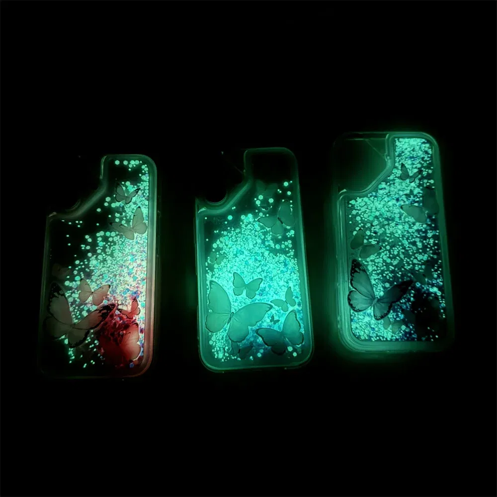 Color: PURPLE, Material: PP - Luminous Quicksand Glitter Butterfly Case for iPhone 16 15 14 Pro Max Plus 13 12 Mini 11 X Xs XR Soft Silicone Bling Shiny Cover