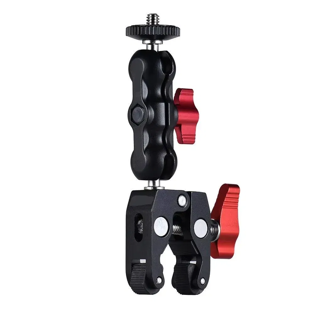 Color: black - Super Clamp Camera Clamp Mount Monitor 360?° Ballhead Magic Arm Double Ball Head Adapter with 1/4"-20 & 3/8"-16 For video