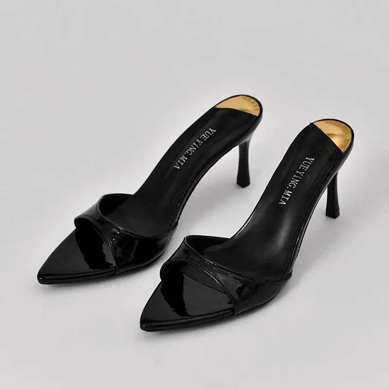 Color: WHITE, Shoe Size: 41 - Pointed Stiletto Heels Women Pumps Patent Leather 2024 Summer Designer Mule Sandals Elegant Sexy Office High Heels Women Shoes