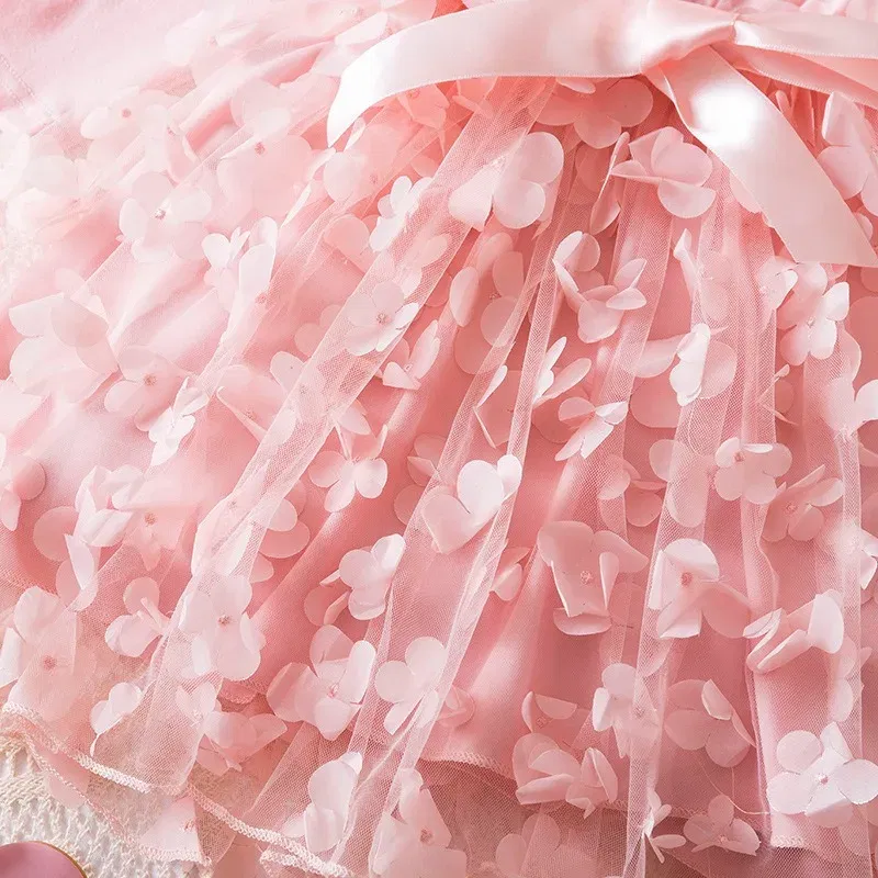 Color: APRICOT, Size: One Size, Height: 164 - Lilo Stitch Girl Baby Dresses Spring Autumn Child Long Sleeve Sweet Princess Dress Mesh Newborn Casual Dress Birthday Party 2-6Y