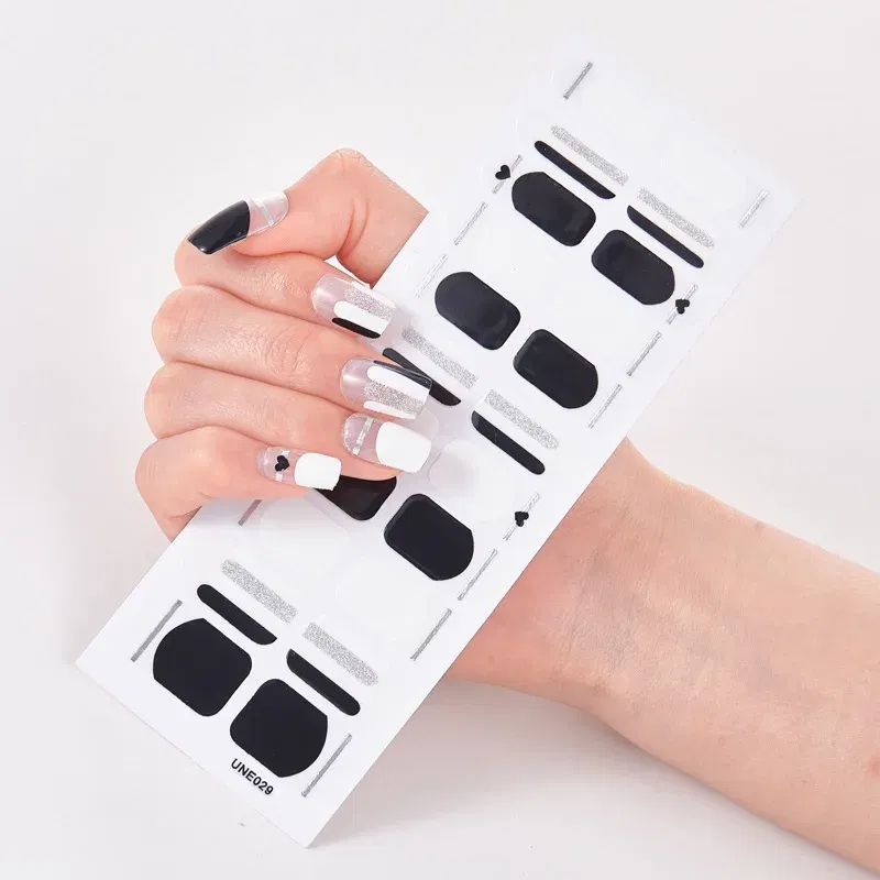 Color: Yellow - 22 Tips/Sheet Solid Color And Striped Manicure Designer Nail Decals Nailart Sticker Full Beauty Nail Tape Manicure Self Adhesive