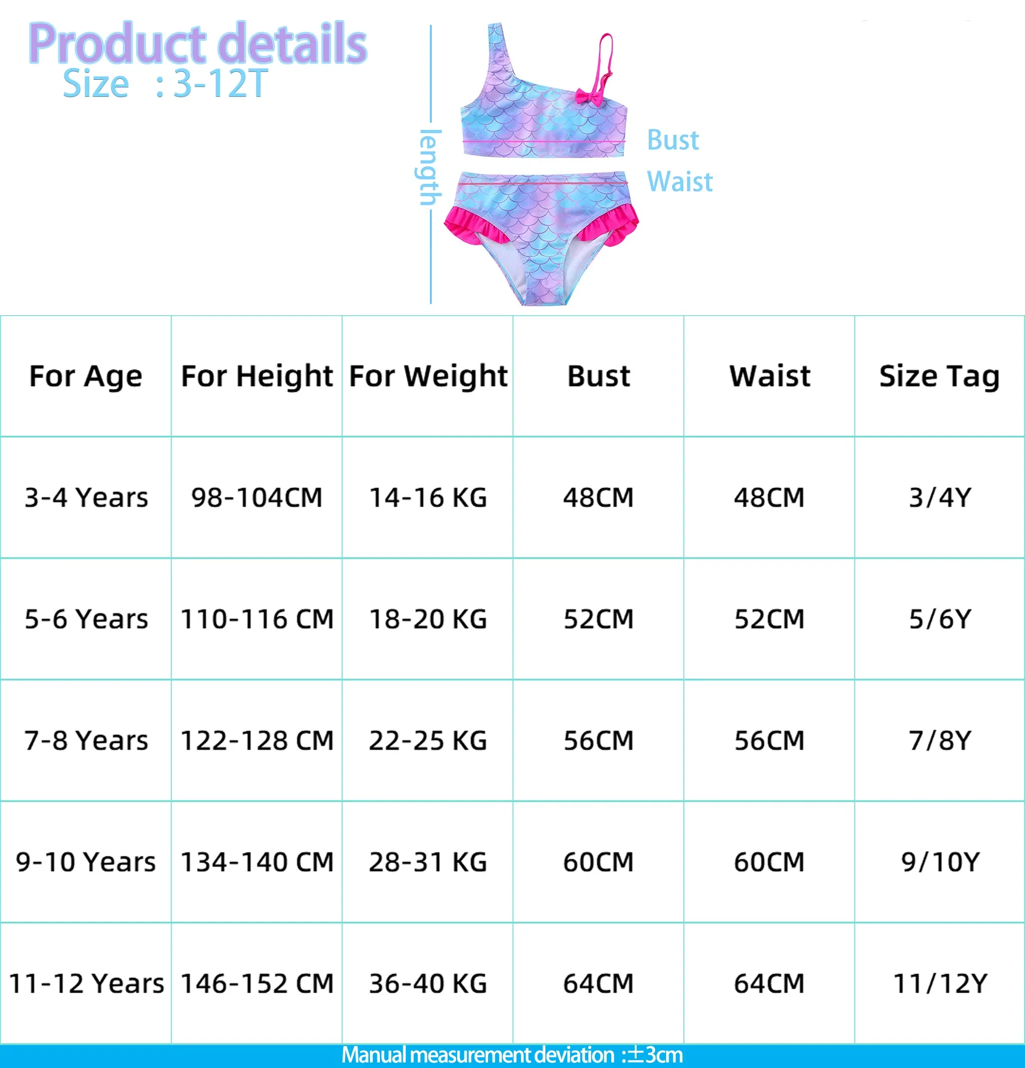 Color: Light Blue, Size: XS - Lilo Stitch Girls Swimsuit One-Piece Bathing Suits Children's Dresses Summer Swimwear Beach Suit Kids Wear Fashion Mermaid Fish