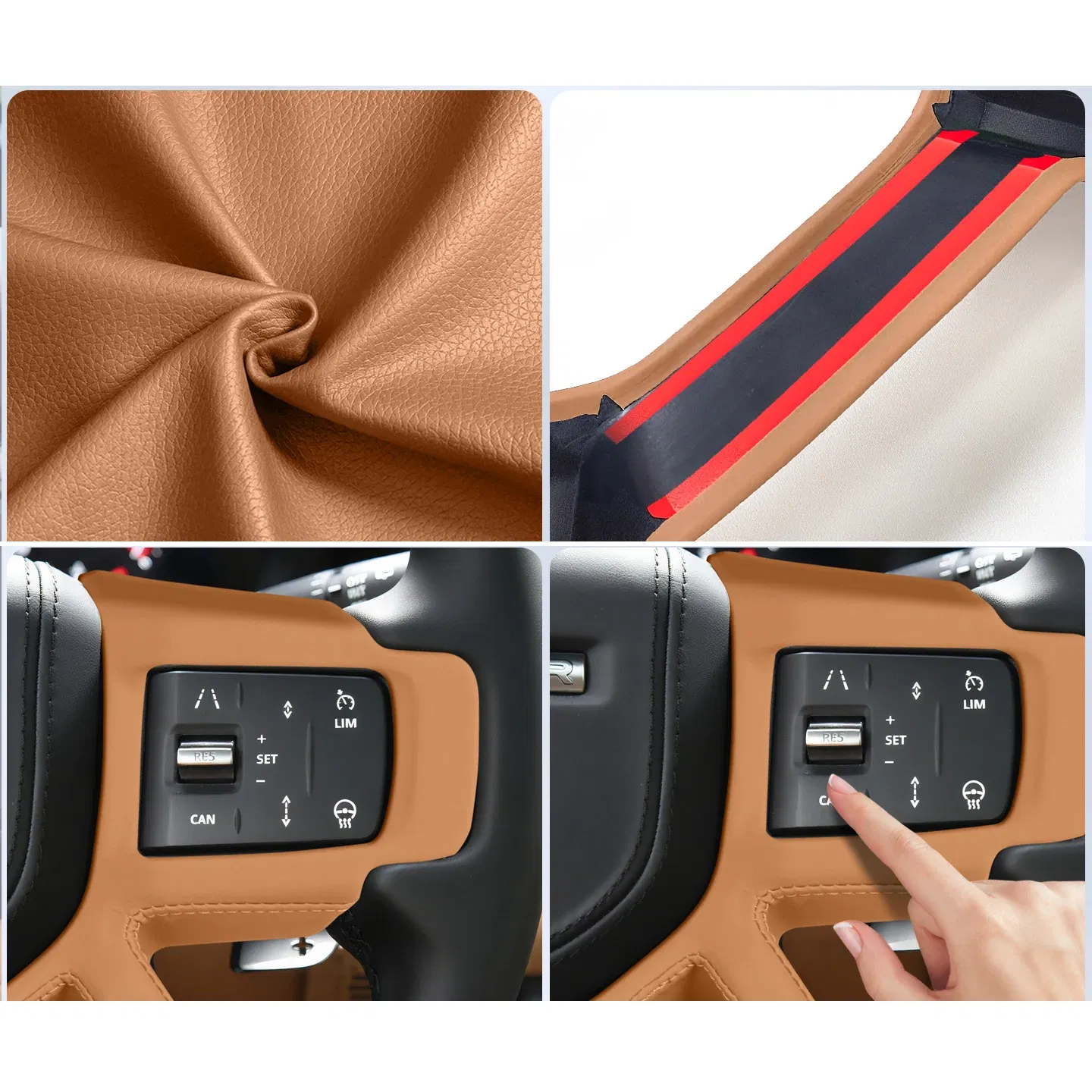 Color Name: Blue - Car Color Interior Leather Steering Wheel Cover for Land Rover Defender 110/130/90 2020 2021 2022 2023 2024 2025