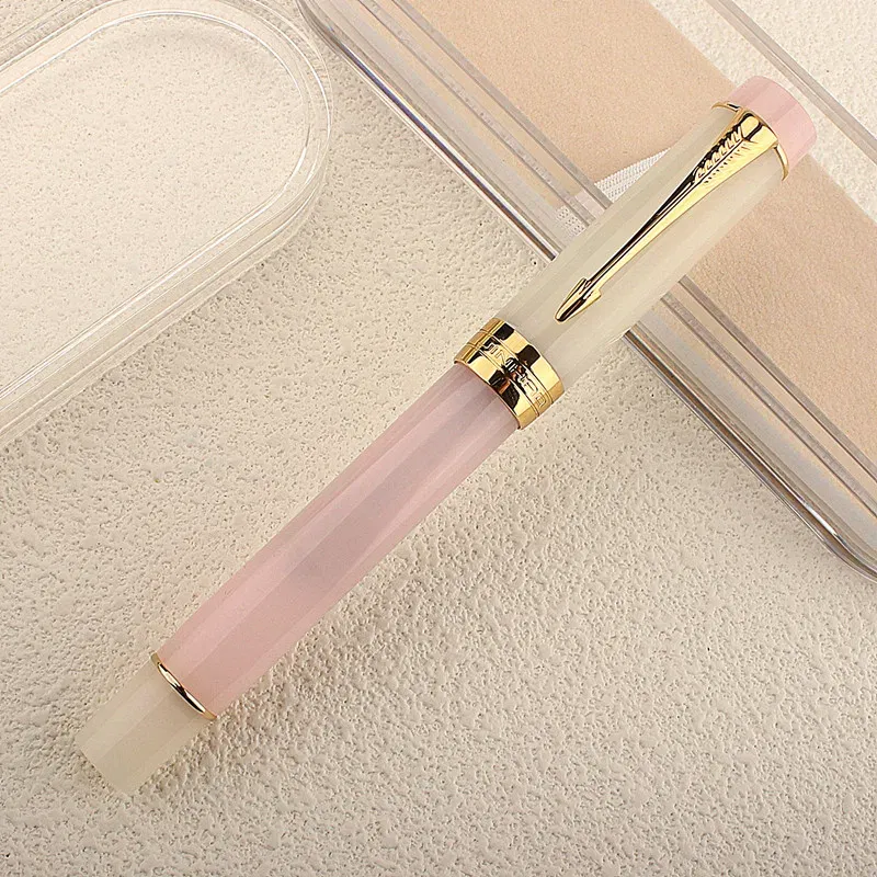 Color: WHITE, Nib Size: M - JINHAO 100 Centennial Fountain Pen Resin Gold Clip Nib EF F M Students Pens Business Stationery School Office Supplies PK 9019