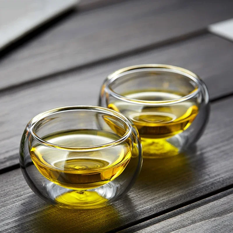 Color: Orange, Capacity: 301-400ml - 2/6Pcs Double Layer Glass Tea Cup Set Transparent Drinkware Coffee Milk Water Mug Multi-Purpose Brewings Tea Cup Kitchen Tools
