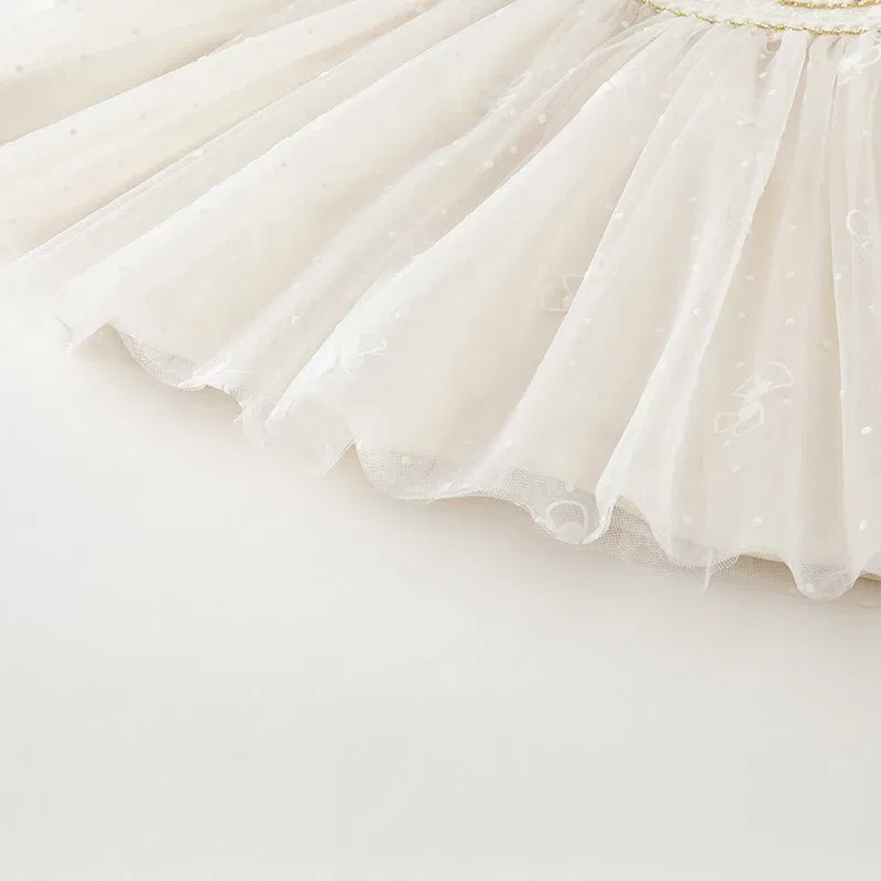 Color: WHITE, Kid Size: 13T - Dave Bella Girl's Dress Children's Autumn Winter Princess Dress Charm Sweet Classy Gentle Fashion Mesh Party DB4237805