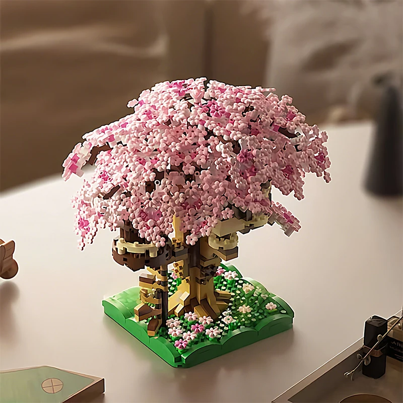 Mini Sakura Tree Building Blocks Set DIY Cherry Blossom Bricks Treehouse Model Decoration Romantic Gift for Girlfriend