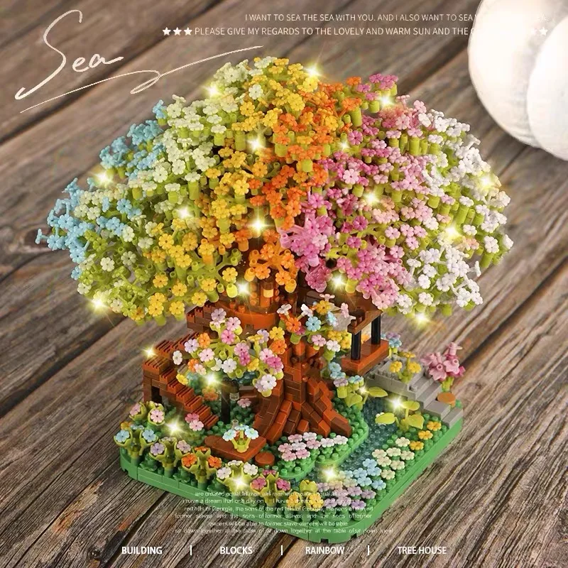 Mini Sakura Tree Building Blocks Set DIY Cherry Blossom Bricks Treehouse Model Decoration Romantic Gift for Girlfriend