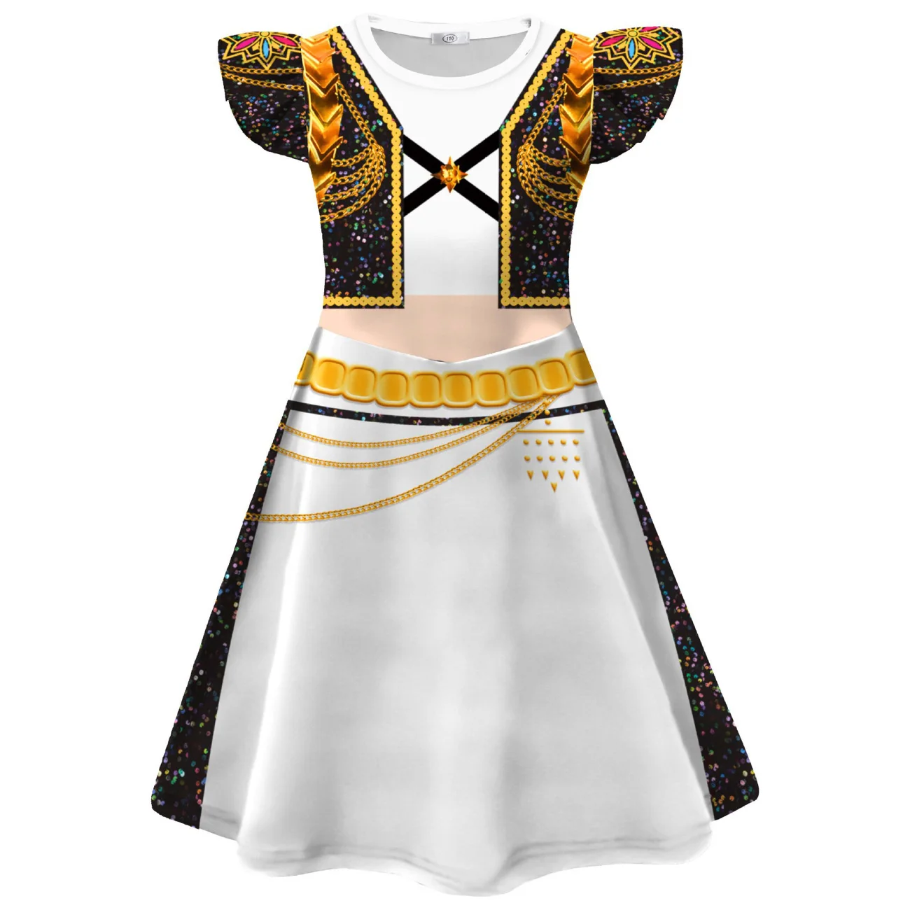 Color: black, Kid Size: 6 - K-Pop Rumi Cosplay Costume Hunters 3D Printed Pattern Flying Sleeve Dress For Girls Halloween Role-Play Carnival Party Outfits