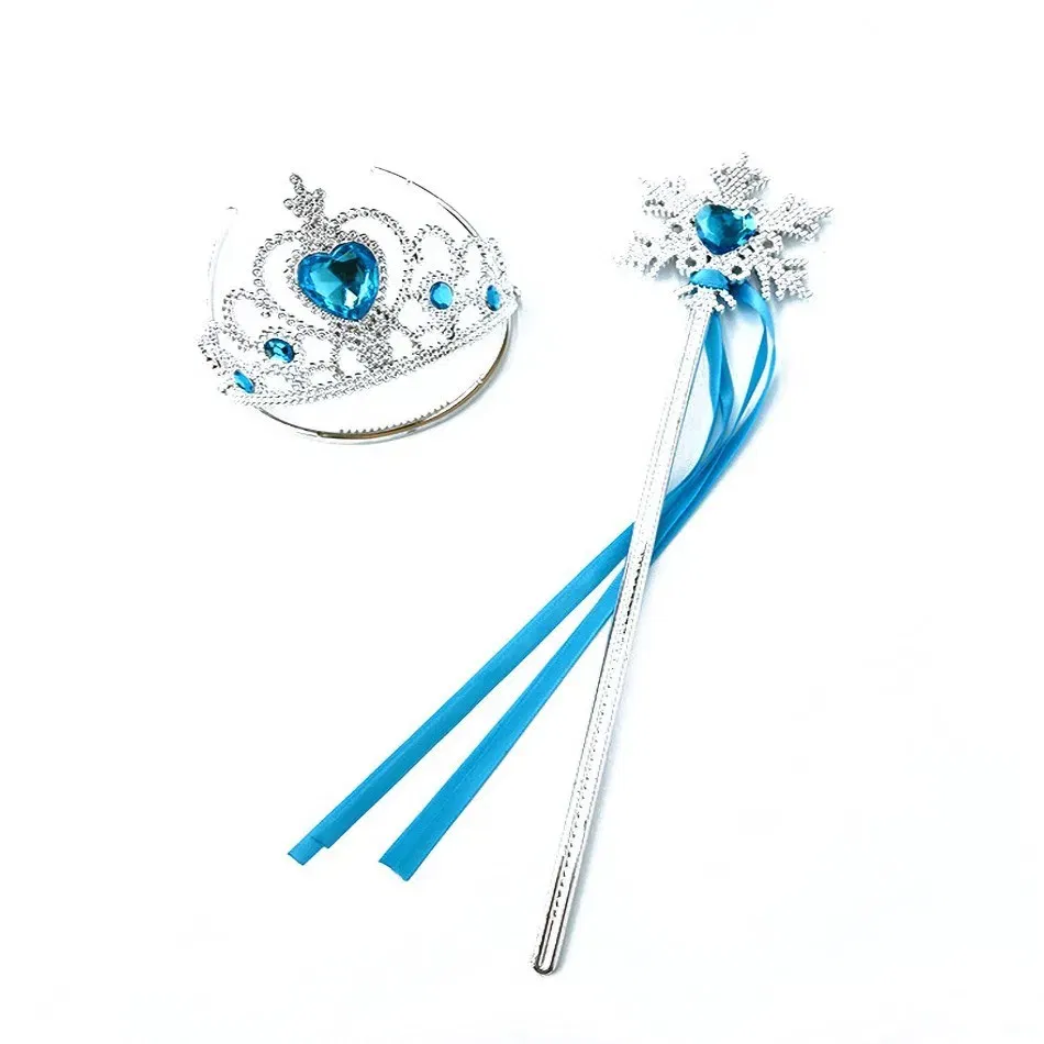 Color: Black - Girls Princess Accessories Kids Party Costume Aurora Belle Sofia Snow Queen Elsa Anna Magic Wand Crown Tiara Gloves Wig Braid
