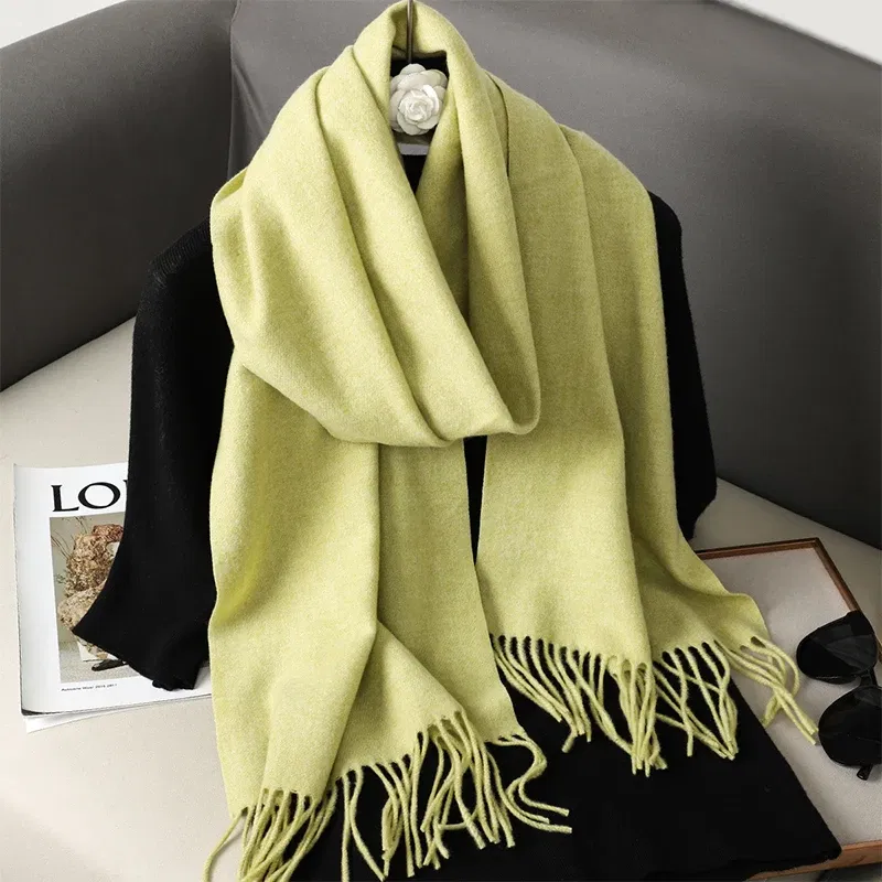 Color: wine red - New 62 Color Winter Scarf For Women Long Warm Cashmere Scarves Hijab Solid Lady Shawl Wrap Female Pashmina Bandana Head Scarfs