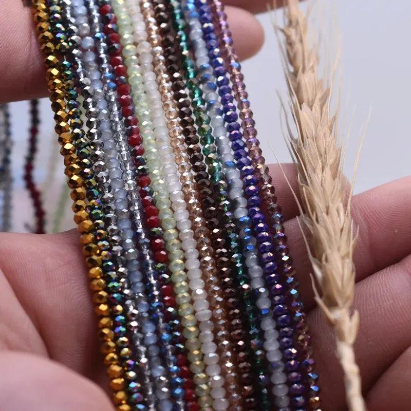 Color: Green - Shining Red Purple White color 2*2mm 160pcs Rondelle Austria faceted Crystal Glass Beads Loose Spacer Beads for Jewelry Making