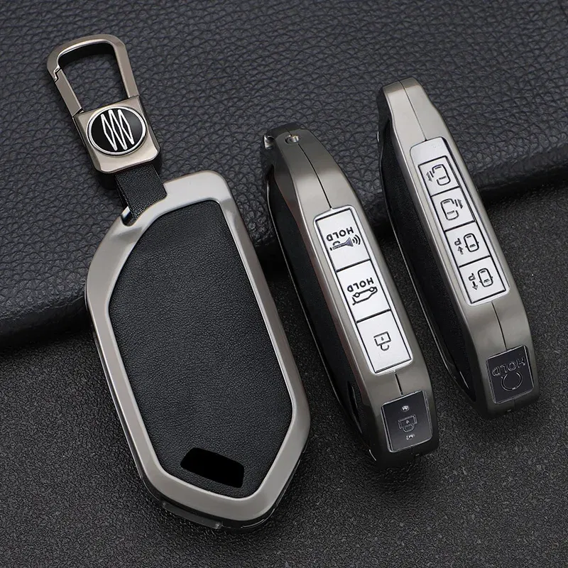 Color Name: Red - 5/6/7/8/9 Buttons Leather Zinc Alloy Car Key Case Cover Protective Shell Fob for Kia Ka4 Car Keychain Interior Accessories