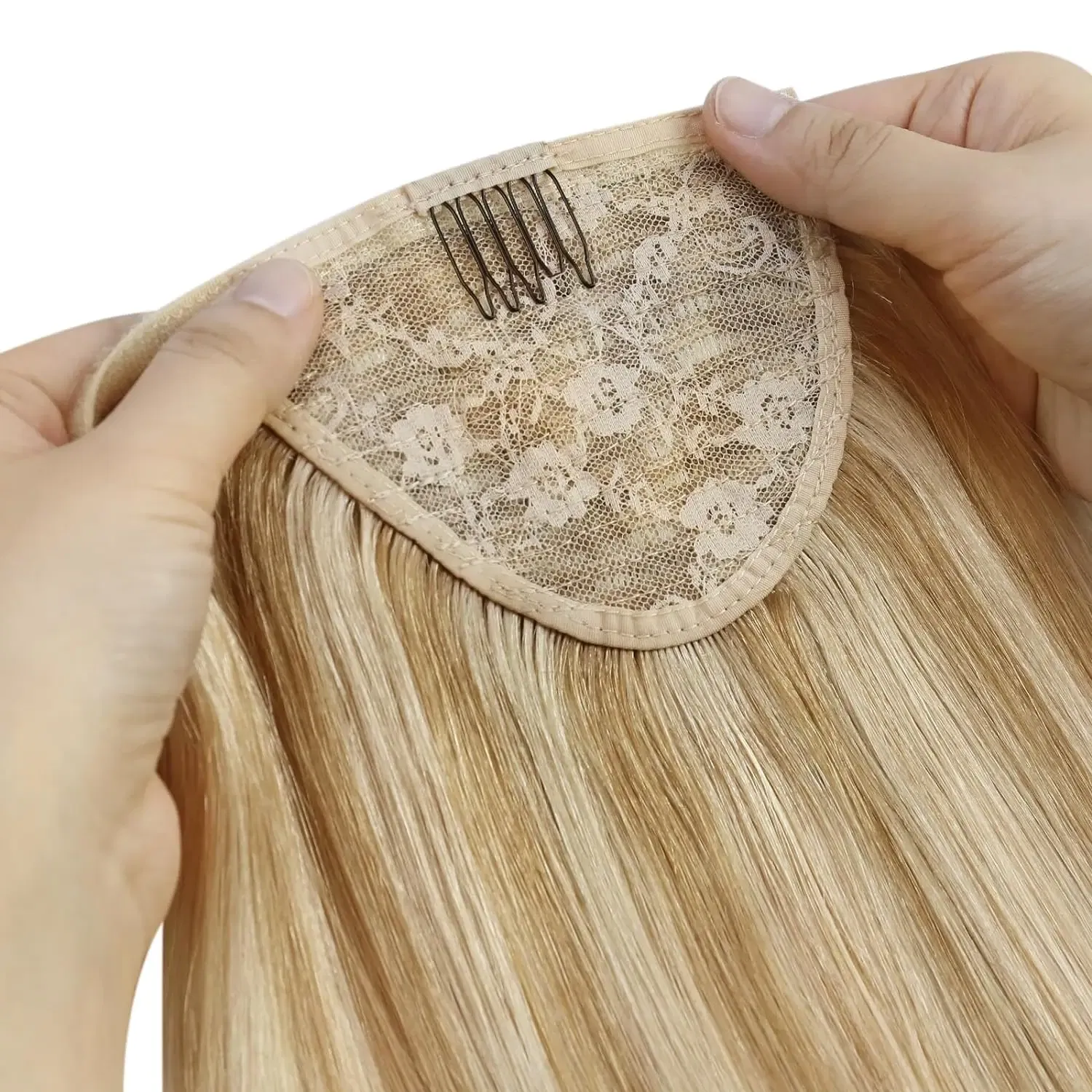 Color: #6, Life Span: 6 Months With Proper Care, Stretched Length: 14inches - VeSunny Human Hair Ponytail Light Blonde Mix Golden Blonde Real Hair Ponytail Extension Highlights Blonde Ponytail Hair 80g