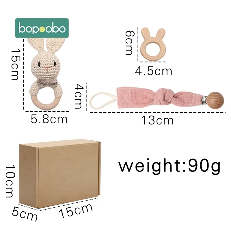 Color: VIOLET/?«?—?…° - Bopoobo 3PCS/5PCS Crochet Bunny Baby Teether Rattle Animal Beech Wood Teether Pacifier Chain Crochet Rattle For Newborn Baby