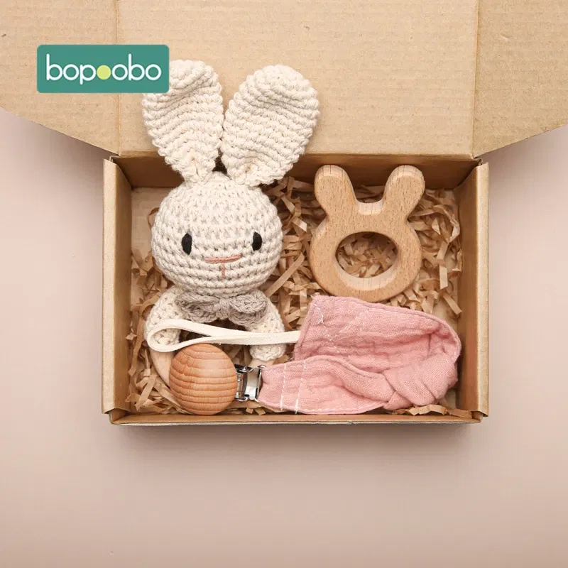 Color: VIOLET/?«?—?…° - Bopoobo 3PCS/5PCS Crochet Bunny Baby Teether Rattle Animal Beech Wood Teether Pacifier Chain Crochet Rattle For Newborn Baby