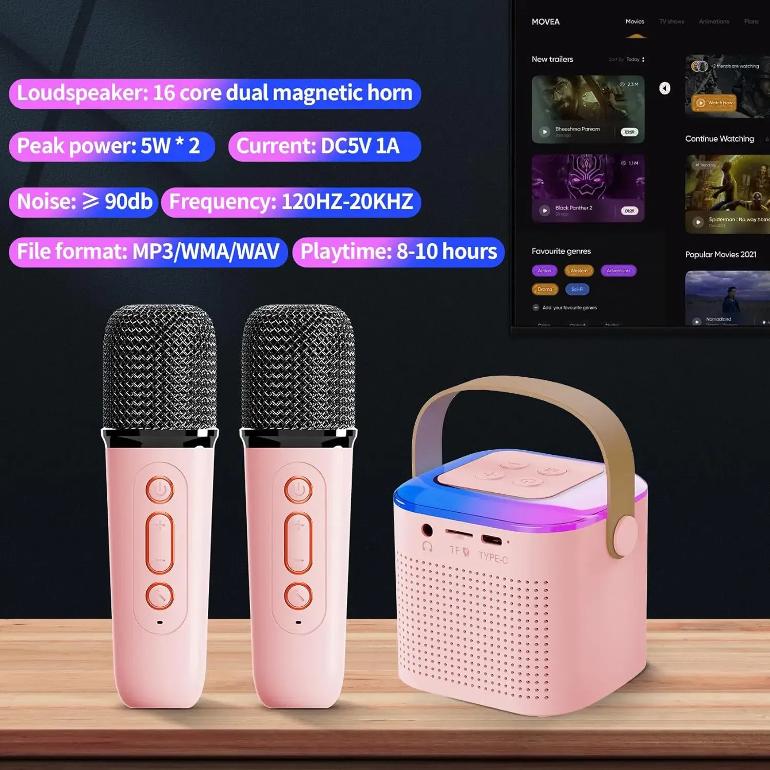 GAMINJA Mini Karaoke Machine LED Portable Bluetooth Speaker Suitable For Birthday Family Parties For Girls And Boys Microphone