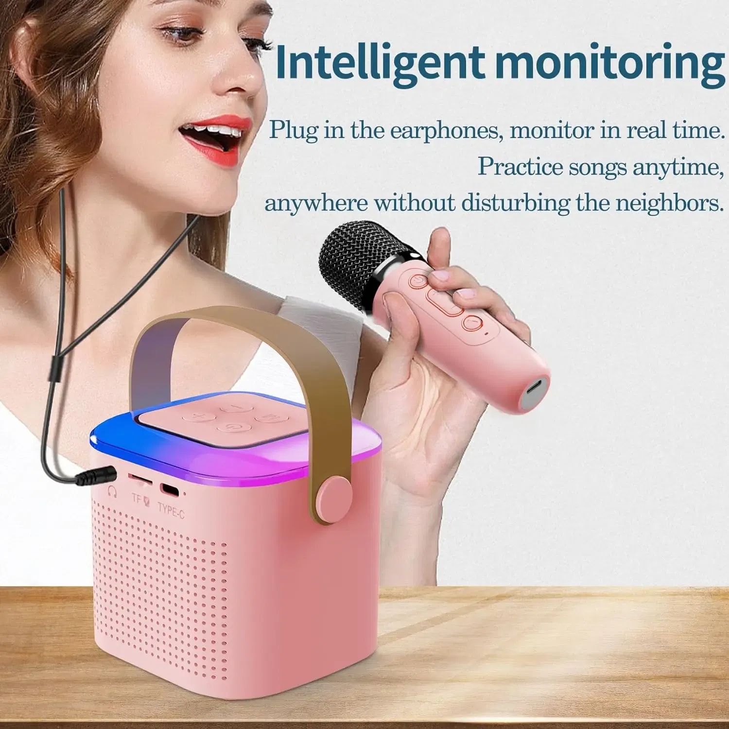 GAMINJA Mini Karaoke Machine LED Portable Bluetooth Speaker Suitable For Birthday Family Parties For Girls And Boys Microphone
