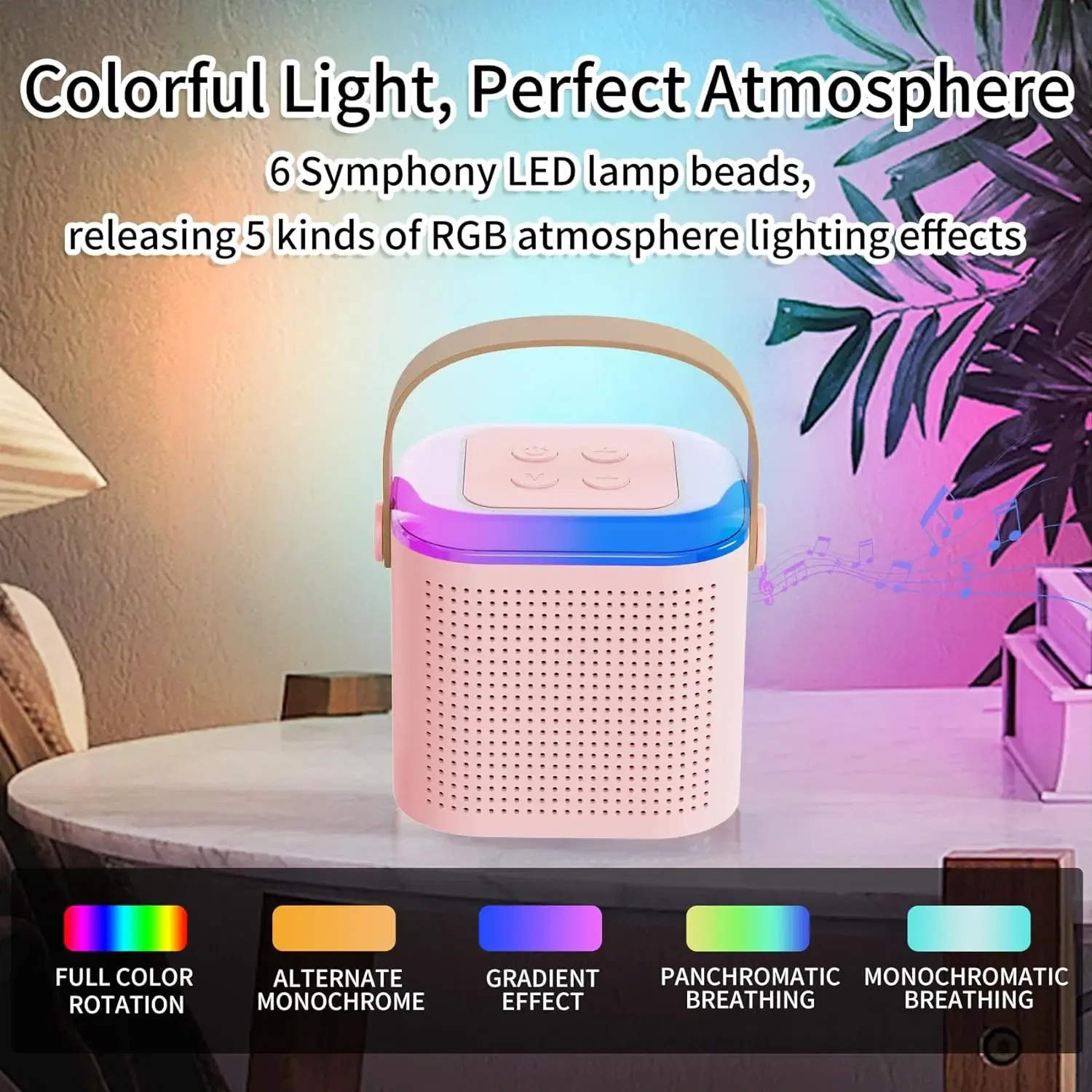 GAMINJA Mini Karaoke Machine LED Portable Bluetooth Speaker Suitable For Birthday Family Parties For Girls And Boys Microphone