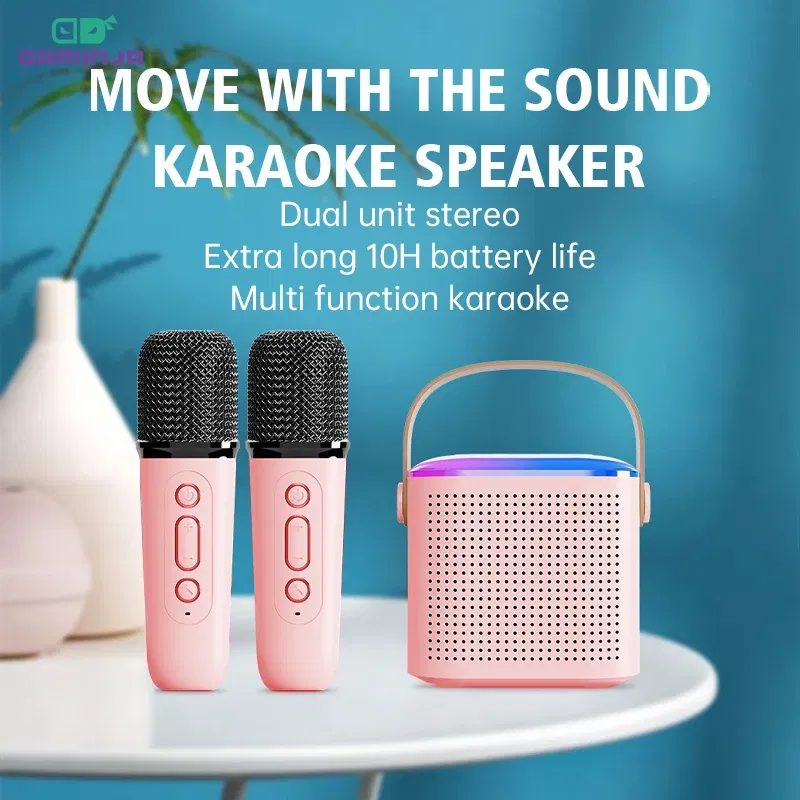 GAMINJA Mini Karaoke Machine LED Portable Bluetooth Speaker Suitable For Birthday Family Parties For Girls And Boys Microphone