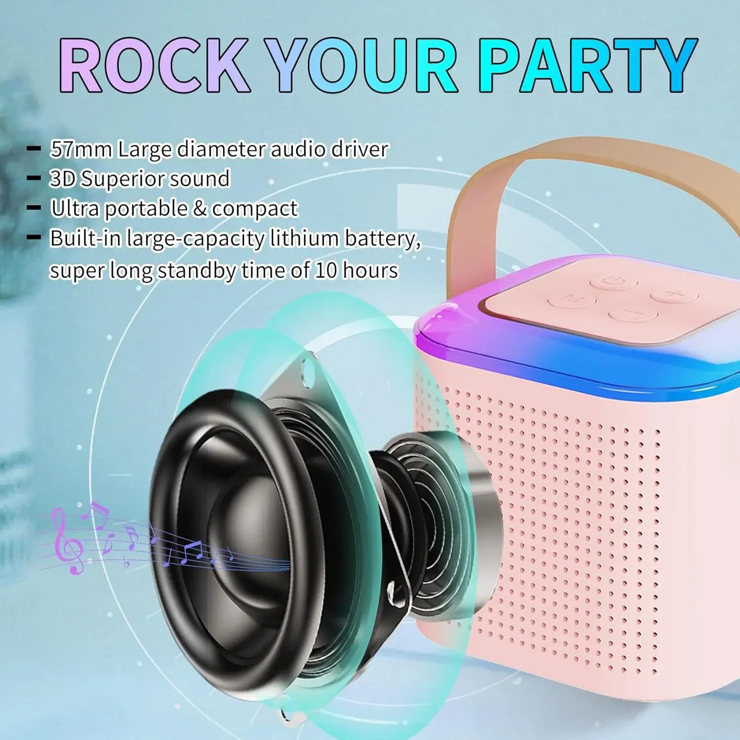 GAMINJA Mini Karaoke Machine LED Portable Bluetooth Speaker Suitable For Birthday Family Parties For Girls And Boys Microphone