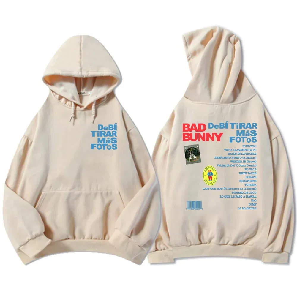 Color: Khaki, Size: XL - Unisex Streetwear Bad Bunny DTMF Hoodies 2025 New Album Deb? Tirar Más Fotos Printing Sweatshirts Winter Comfortable Male Hoodie
