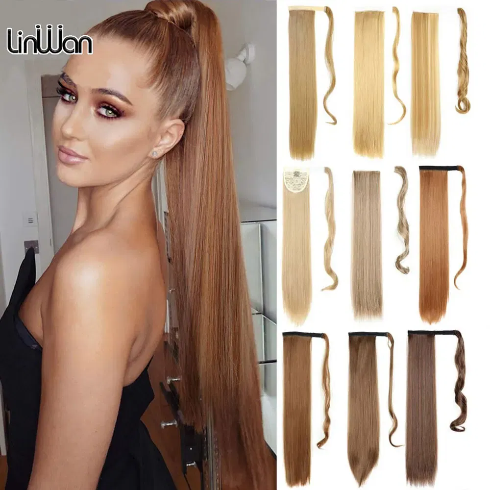 Color: T1B/Burgundy - LINWAN Synthetic Long Straight Wrap Around Clip In Ponytail Hair Extension Heat Reistan Pony Tail Fake Hair