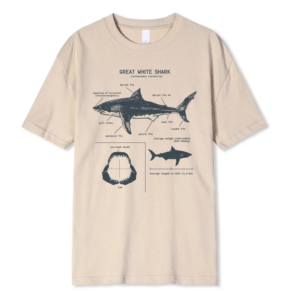 Color: Blue, Size: M - Great White Shark Anatomy T-Shirt New Summer Men Street Short Sleeve Hip Hop Punk Style Boy Casual Tops Fashion White Tees