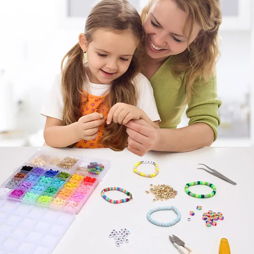 Color: Brown - 500pcs DIY Handmade Beaded Children's Toy Creative Loose Spacer Beads Crafts Making Bracelet Necklace Jewelry Kit Girl Toy Gift
