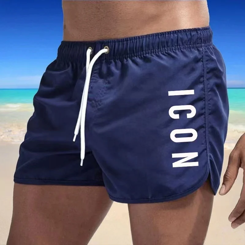 Color: Red, Size: L - ICON Summer men's luxury beach pants clothing quick dry gym jogging sexy shorts vacation casual swimming trunks