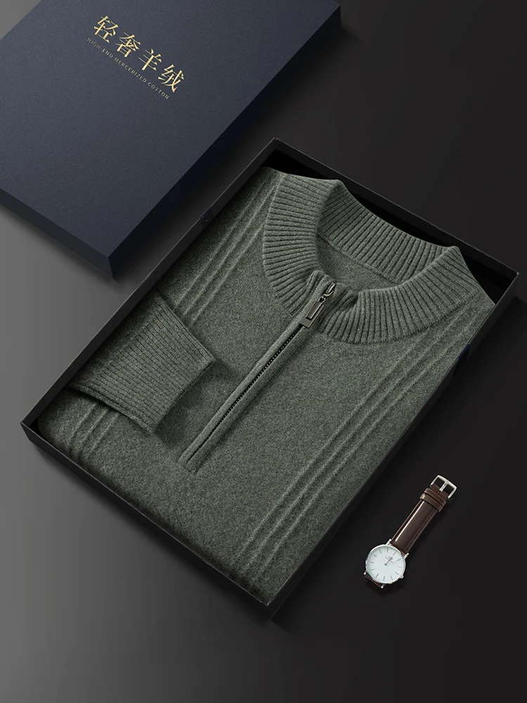 Color: Dark Grey, Size: XL - Men's Sweater Pullover Autumn Winter Sweater Warm Clothing 100% Cashmere Business Long Sleeve Classic Quality Mock Neck Knit Top
