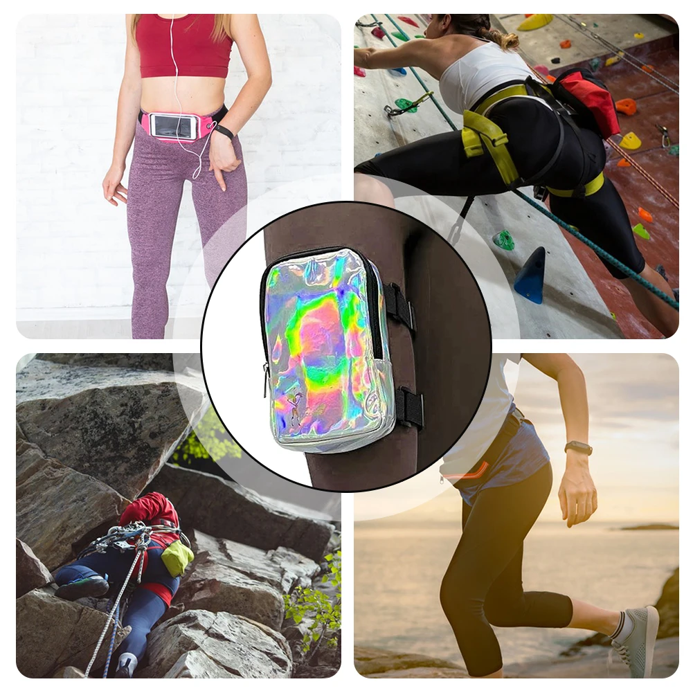 Color: Silver - Women's Holographic Thigh Bag Adjustables Straps Waist Pouch For Outdoor Waterproof Running Waist Bag Sports Mobile Phone Holder