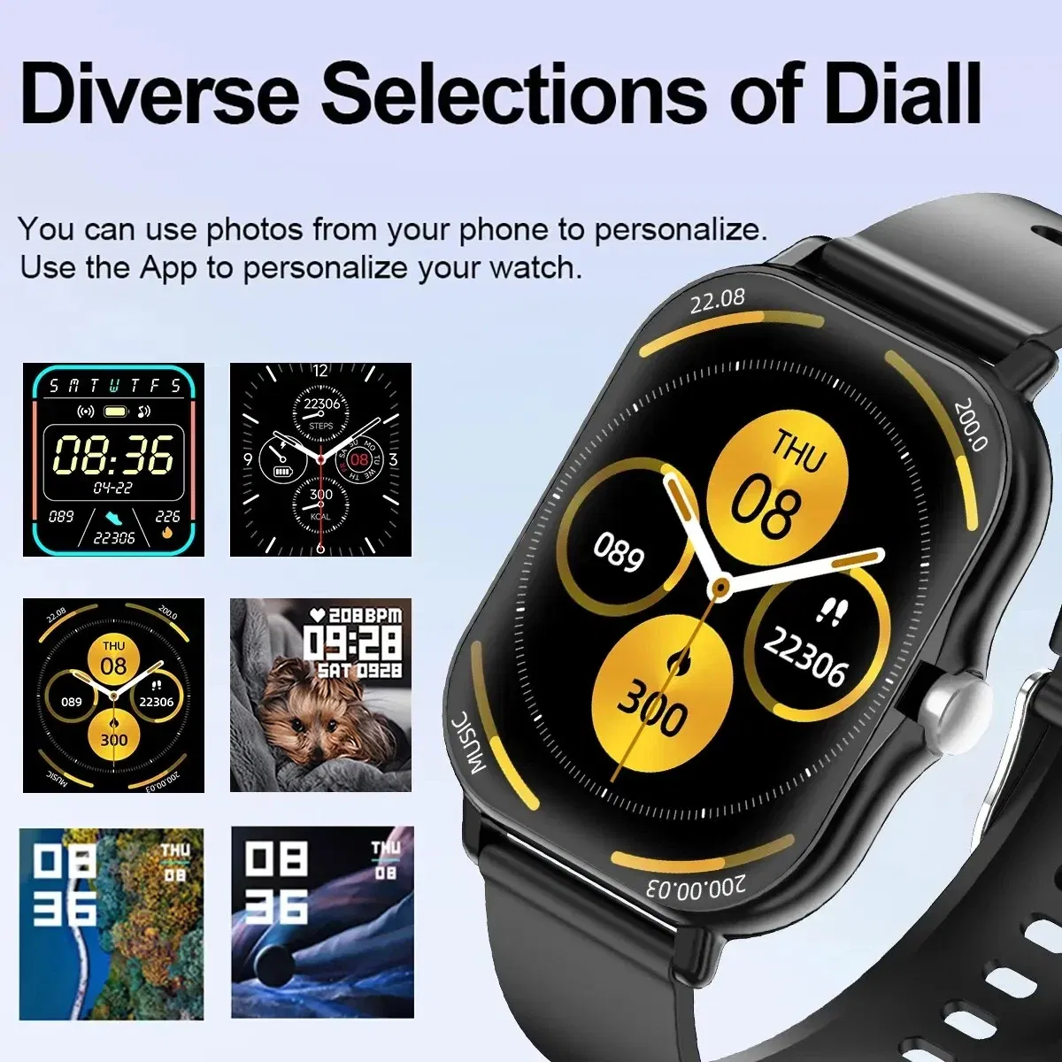 Color: black - 2.01 Inch Bluetooth Call Smartwatch IPhone for Men and Women Health Monitoring Watch Step Count Smart Watch