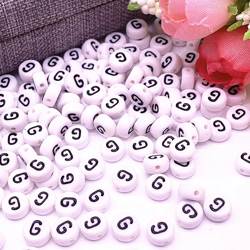 Color: Fluorescent Green - 100pcs/lot 7x4mm 26 Letter Beads Round Shape Beads Alphabet Letter Charms for Make Jewelry Accessories