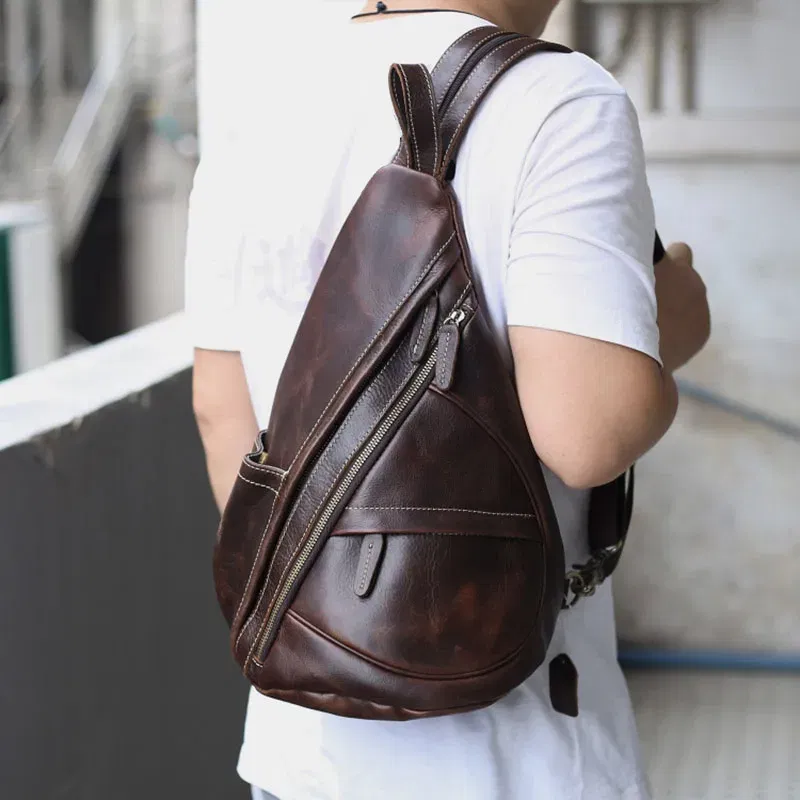 Color: Blue, Ships From: CHINA - Multifunction Men Bag Genuine Leather Backpack Man Women Cow Leather Rucksack Daypack 3 Use Chest Pack Female Small Travel Bags
