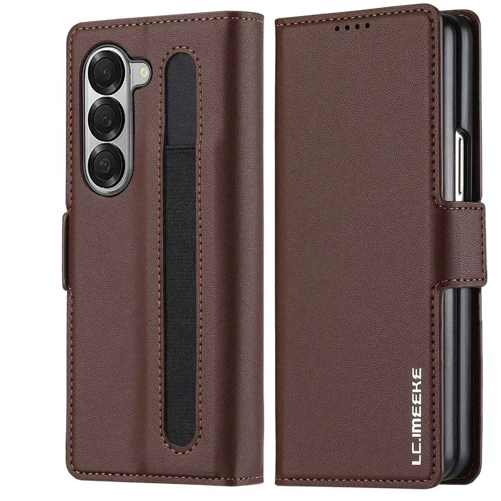 Color: Brown, Compatibility by Model: Galaxy Z Fold7 - Premium Leather Phone Case for Samsung Galaxy Z Fold 7 6 5 4 3 Fold6 Fold5 Fold4 5G with Pen Holder Wallet Flip Phone Cover