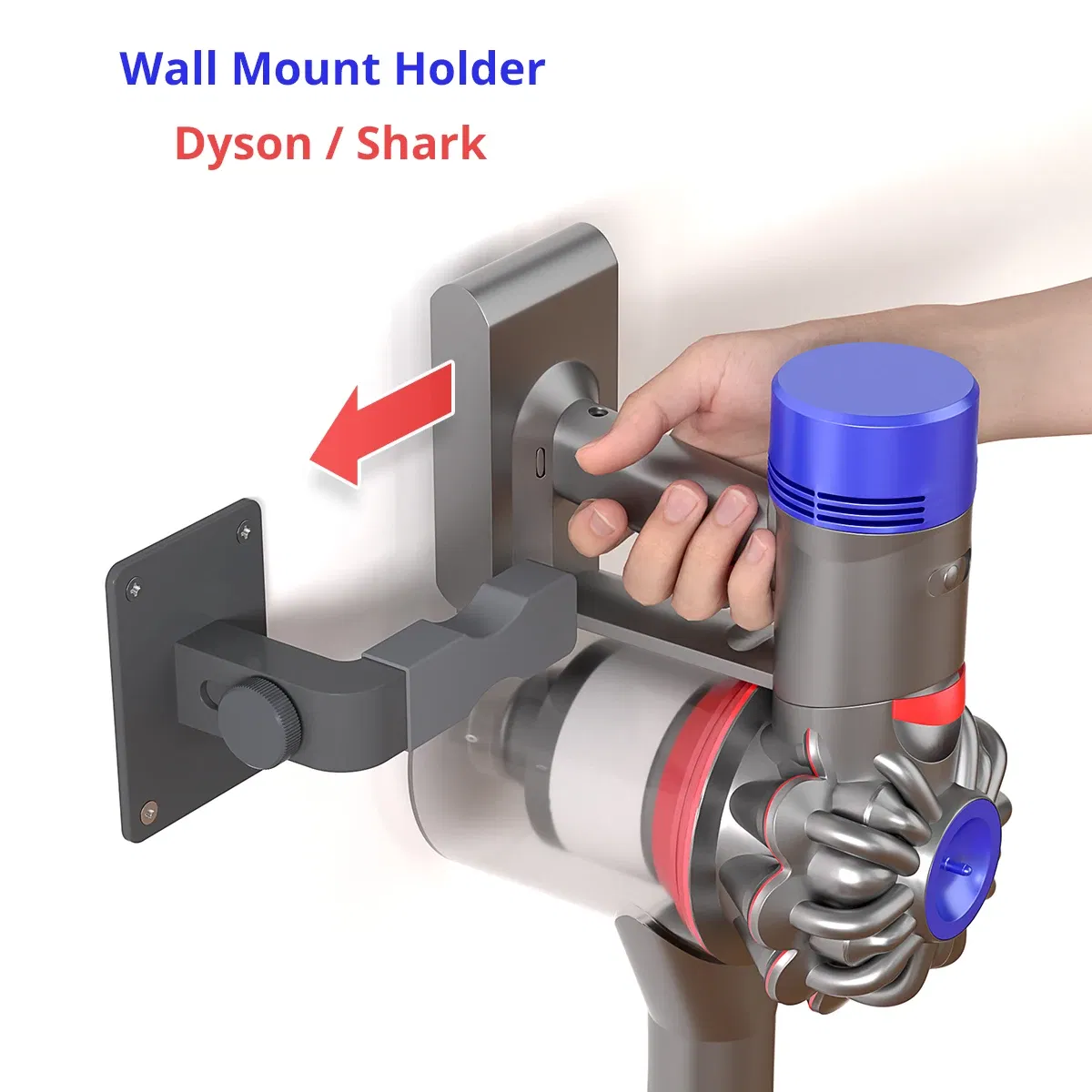 Color: GRAY - Adjustable Wall Mount Holder for Shark Dyson Airbot Haier Vacuum Cleaner Adhesive No Drilling or Drill Wall Hanger Black Gray
