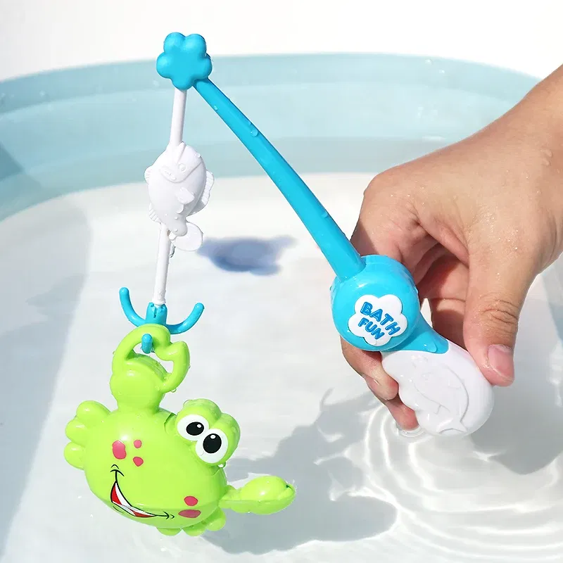 Color: PURPLE - Bath Toys Fishing Games with Fish Net Squirt Fishes Crab Pool Bath Time Bathtub Toy for Toddlers Baby Kids Infant Girls Boys Age