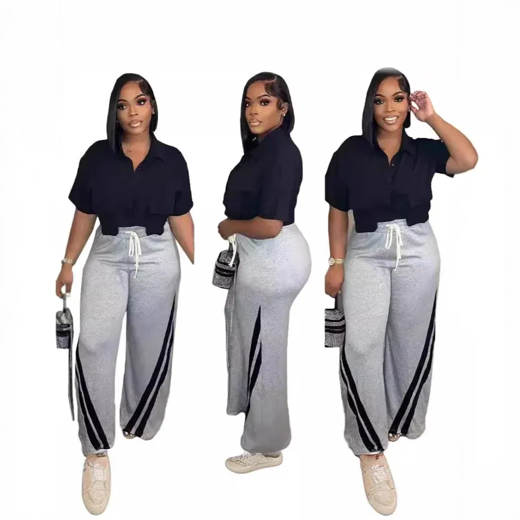 Color: black, Size: S - Women Wide Leg Pant Long Pants High Elastic Waist Elegant Splice Pocket Simple Casual Loose Straight Trousers Lace Up Streetwear